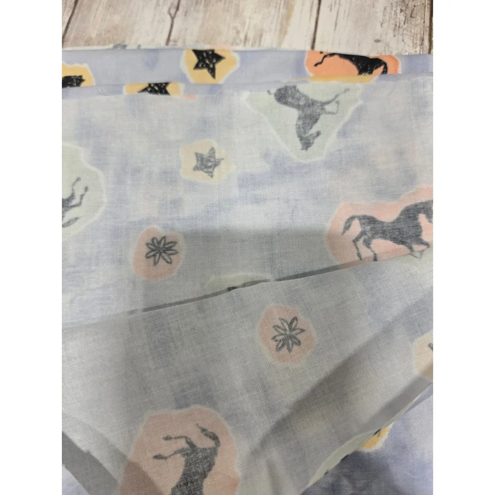 Vintage Horse Star Print Cotton Fabric Remnants 2 Piece Lot Blue Equestrian DIY